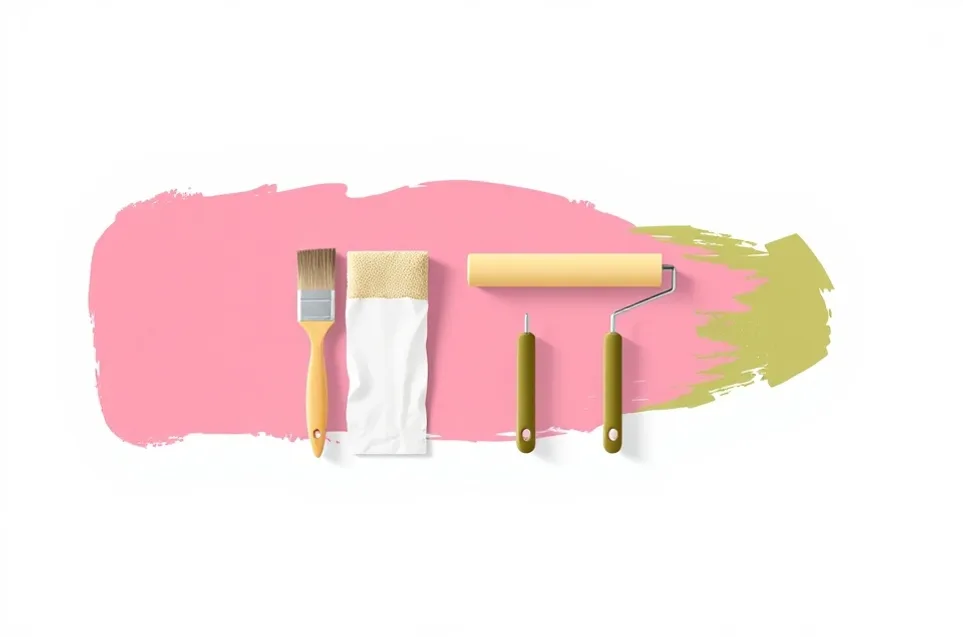 Outils de peinture disposés dans l'ordre des étapes du chantier