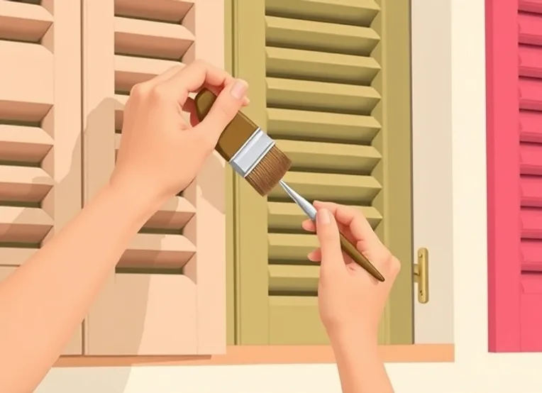 Mise en peinture au pinceau de volets et d'encadrements en bois