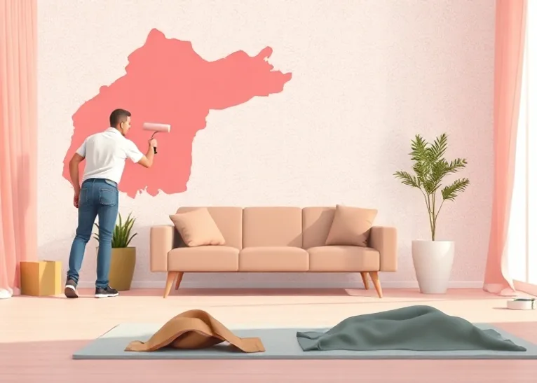 Peintre appliquant la peinture au rouleau sur un mur de salon